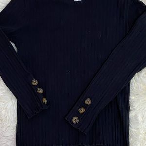 Zara vertical sewing and cribbed edges navy blue long sleeve kids brown buttons